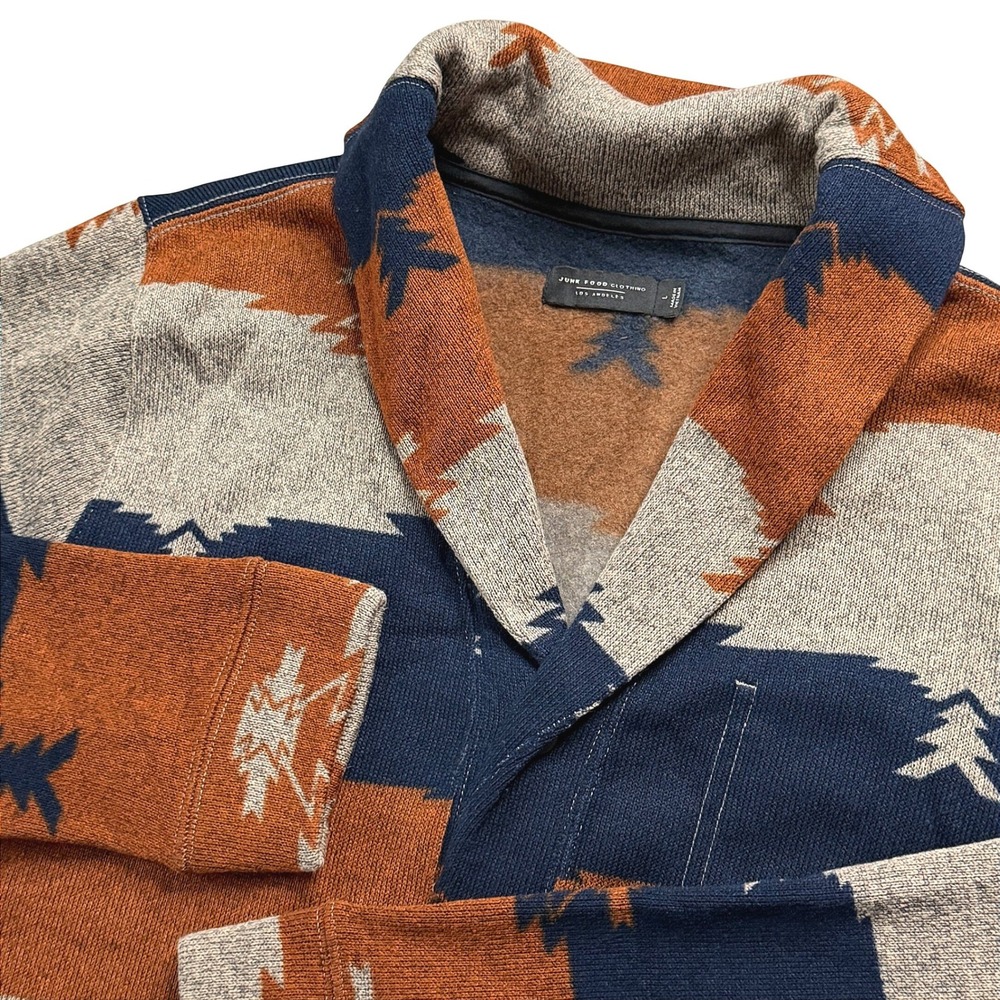 Junk Food Clothing Southwestern Shawl Collar Cardigan Rust Navy 12MJK696 Mens L